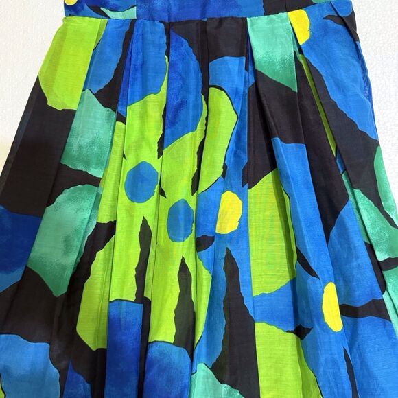 JAX Designer Blue Green Floral Cotton Silk Blend Sundress Size 6 Wedding Guest‎ - Picture 13 of 16